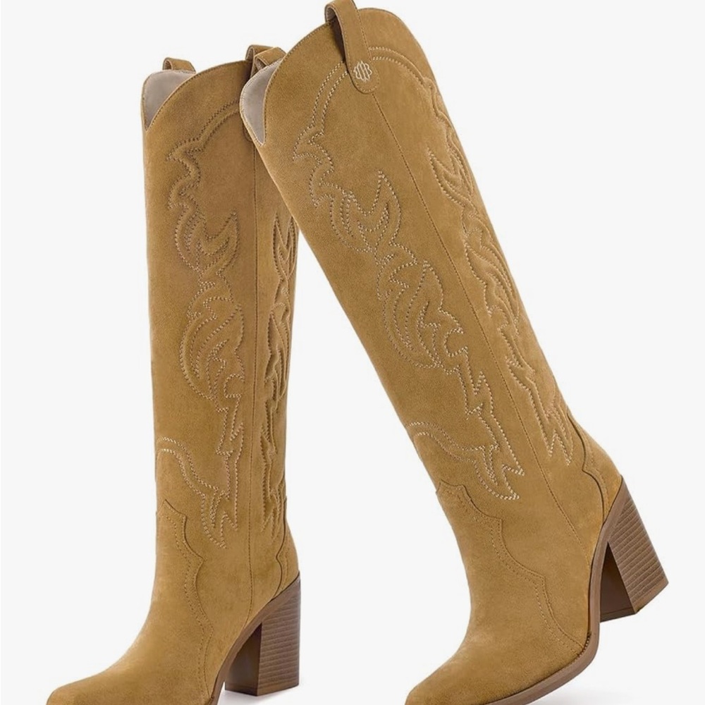 Tan Knee-High Western Boots